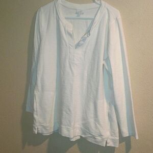 J. Jill V Neck Pullover Textured Cotton Blend Cream Ivory Soft Top LP